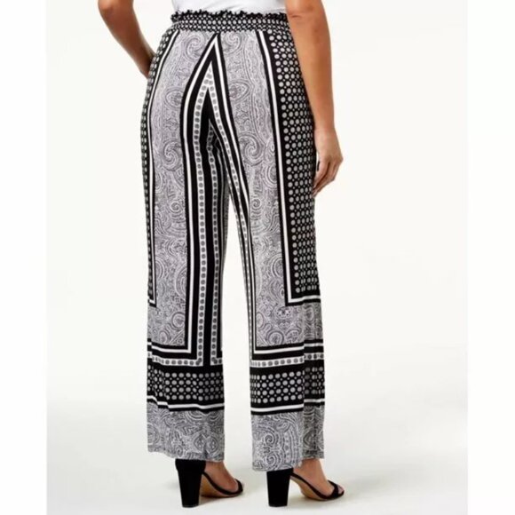 INC International Concepts Wide Leg Flared Pant Women Plus 3X Gray Bandana Print - Picture 2 of 4
